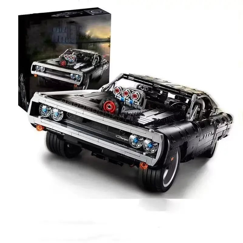 Black Muscle Car Building Block Assembly Kit - Boys' Toy Motor Vehicle, Detailed Engine, Wheels & Interior Construction Toy, DIY Model for Creative Building, Birthday Gift, Assembly Kit Motor Vehicles