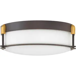 3233OZ Medium Flush Mount Ceiling Light - Decorative Knurled Knobs, Etched Opal Glass - Oil Rubbed Bronze