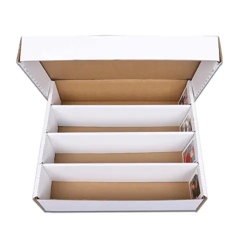 CROSSDESIGN Rectangle Collectible Trading Card Organiser - 3200-Count Corrugated Plastic Storage Box, 4-Row Divider, 14x12 3/4x3 7/8 in, Lid-Included, No Glue or Tape Assembly, Assembles Without Glue or Tape, Fits Standard Cards & Coin Slabs