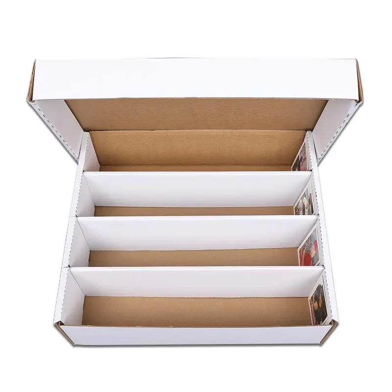 CROSSDESIGN Rectangle Collectible Trading Card Organiser - 3200-Count Corrugated Plastic Storage Box, 4-Row Divider, 14x12 3/4x3 7/8 in, Lid-Included, No Glue or Tape Assembly, Assembles Without Glue or Tape, Fits Standard Cards & Coin Slabs