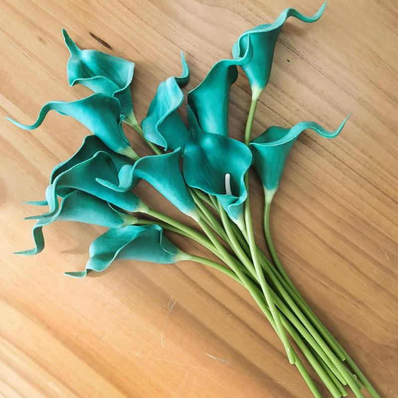 2026 New-X- AP01 Artificial Calla Lily Teal Flowers for Wedding Bouquet Klein Blue Flower 12Pcs Home Decoration Faux Calla Lilies Flower, Teal Blue