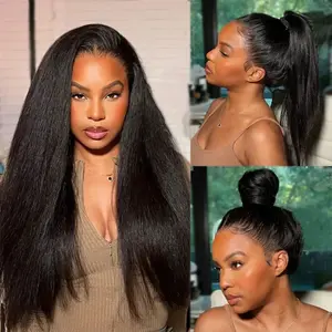 Pizazz Hair Hidden Strap Kinky Straight 360 Full Lace Pre Plucked & Bleached HD Lace Pre Cut Glueless Wigs