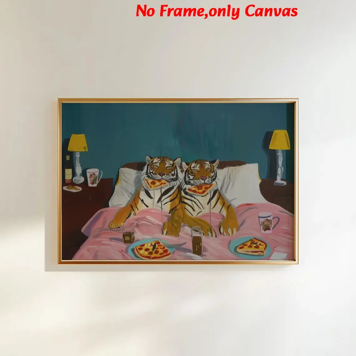 1 pc, wall art, animal poster, minimalist tiger print, pizza art poster, vintage food animal painting, living room decorations, bedroom decor aesthetic, apartment decor, Indoor Decoration, housewarming gift, Art Wall Decoration, unframed, Canvas Prints