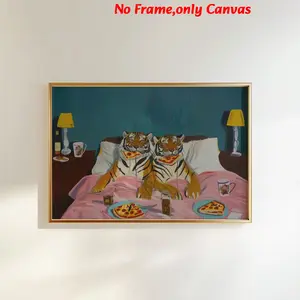 1 pc, wall art, animal poster, minimalist tiger print, pizza art poster, vintage food animal painting, living room decor, bedroom decor aesthetic, apartment decor, housewarming gift, unframed, Canvas Prints