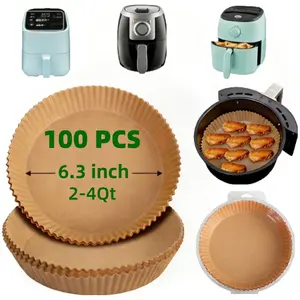 100 Pcs 6.3" Round Air Fryer Liners, Non-Stick Disposable Parchment Paper, Oven & Microwave Safe, Oil-Proof, No-Mess Cleanup, Baking Supplies