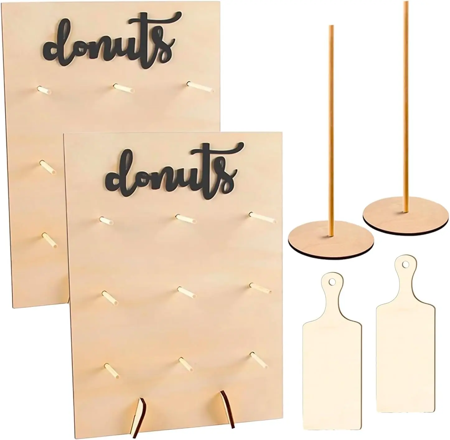 6 Pack Donut Stand Set Includes 2 Donut Wall 2 Donut Display Stand 2 Donut Board, Doughnut Wall, Decorative Doughnut and Bagel Holder for Birthday, Wedding, Baby Shower, Party Resder