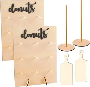 6 Pack Donut Stand Set Includes 2 Donut Wall 2 Donut Display Stand 2 Donut Board, Doughnut Wall, Decorative Doughnut and Bagel Holder for Birthday, Wedding, Baby Shower, Party Resder