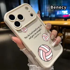 Volleyball and Faith Pattern TPU Phone Case for iPhone 17 Pro Max 16 15 14 Plus 13 12 Mini 11 XR X XS Air E Shockproof Non Slip Military-Grade Protection Silicone Cover Smartphone Casing