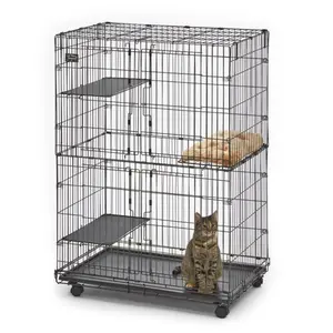 Midwest Homes For Pets Cat Playpen - Foldable Design with 4 Roll & Lock Casters, Slide-Out Plastic Floor Pan, and Swing-Open Front Doors