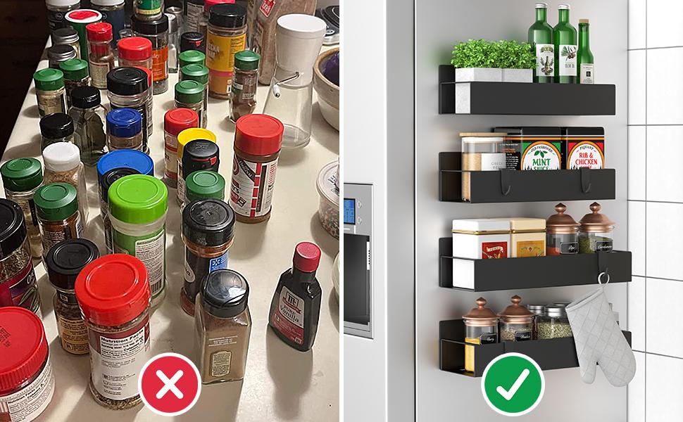 Magnetic Spice Storage Rack Organizer for Refrigerator and Oven, Black Fridge Organizers and Storage, 2 Pack Magnetic Spice Storage Rack Organizer for Refrigerator and Oven, Black Fridge Organizers and Storage, 2 Pack