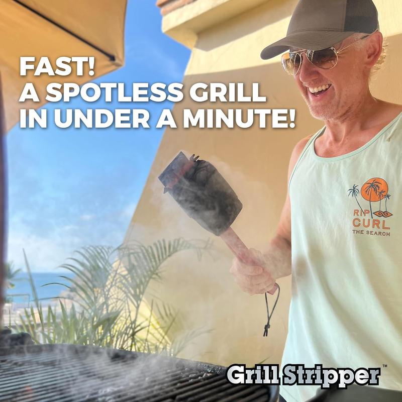 GRILL STRIPPER Bristle Free Grill Brush For Outdoor Grill - Steam Grill Brush Bristle Free with Patent Pending Triple Scraper and Dishwasher Safe Replaceable Fire Resistant Steam Sponge