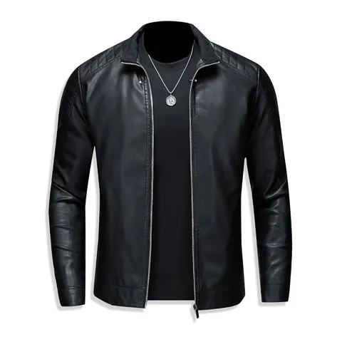 Men's Fitted Plain Minimalist Turn-Down Collar Slim-Fit Long-Sleeve Warm Casual Pull-On Jacket Outerwear