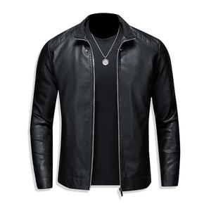 Men's Fitted Minimalist Plain Leather Jacket - Menswear Long Sleeve Coats, Warm Casual Turn-Down Collar Outerwear for Outdoor Activities & Daily Life