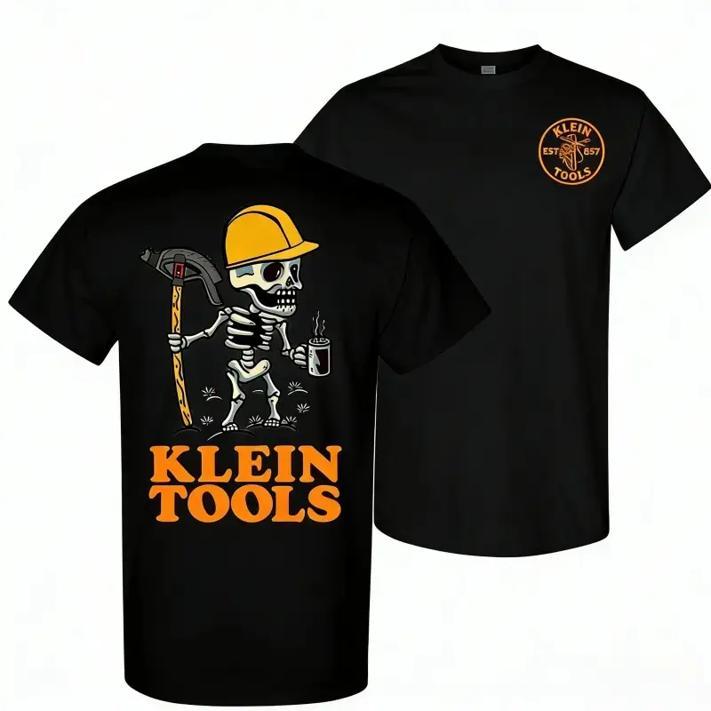 Klein Tools Skeleton Worker T-Shirt, Black Electrician Graphic Tee, Hard Hat Tool Shirt, Front Back Workwear Gift for Tradesmen and LinemenEverydayOutfit, ClothesForYou