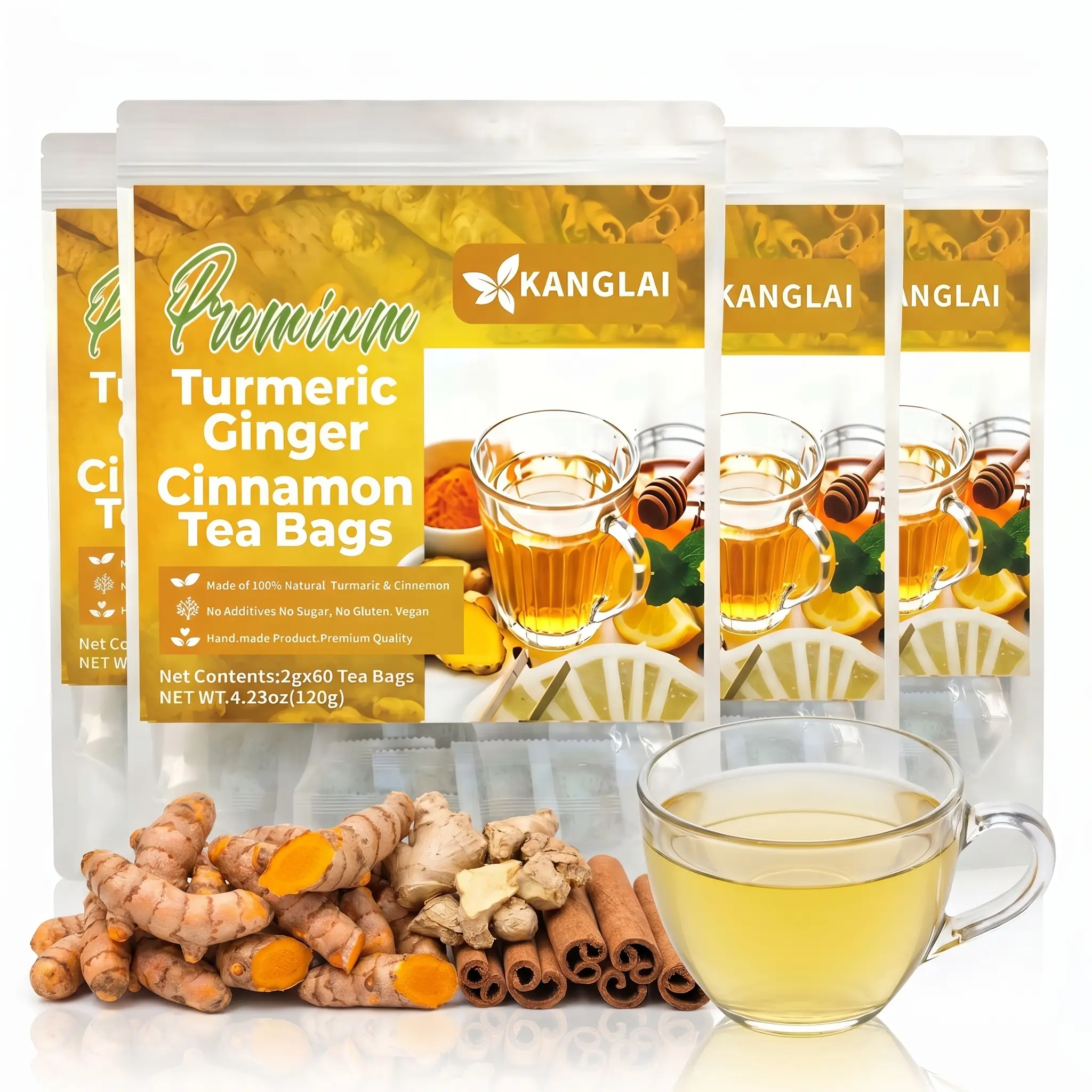 Anti-Inflammatory Family Bulk Pack Turmeric Ginger Cinnamon Herbal , 100% Natural Sugar & Caffeine Free Vegan Wellness Drink, Gentle Daily Soothing , 60/120/180/240 Count Options Treasure Kidney Tea combination