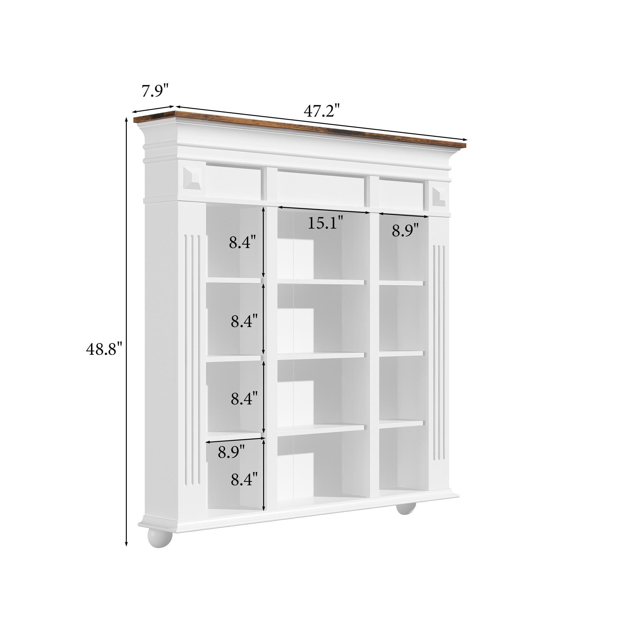 FUFU&GAGA  Rustic White Wall Mounted Bookcase, 48.8" Tall Floating Display Shelf with 3-Tier Open Compartments, Farmhouse Hanging Storage Rack for Home Decor