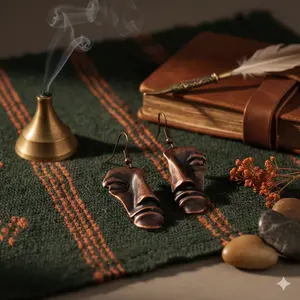 Half Face Vintage Bronze Earrings with Unique Design and Simple Loop for Secure Attachment