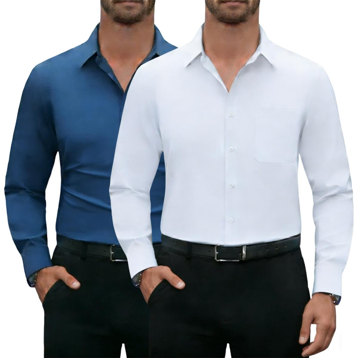 2-Pack Men's Long Sleeve Shirt Business Professional Dress Casual Shirt, Lightweight Polyester Fabric, Casual Dress Compatible, Versatile Style, Exquisite Style, Smooth Texture