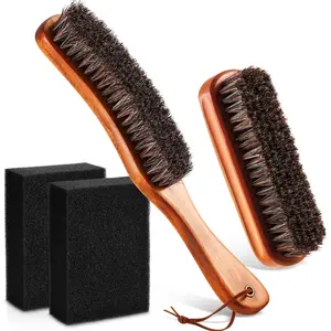 4 Pcs Horsehair Hat Brush Kit with Cleaning Sponge – Lint Brush for Cowboy Hat, Fedora, Baseball Cap – Remove Dust, Lint, Pet Hair from Hats, Suits, Furniture, Clothes