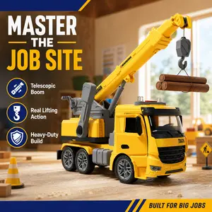 Kids Jumbo Realistic Construction Crane Toy, 10.75" Light-Up Excavator Truck with Sound, Large Size Engineering Lifting Playset, Ideal Birthday Gift for Toddlers Boys Girls Ages 3-8