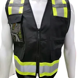 SV807 High Visibility BlackReflective Vest with clear ID Pocket  ( SEE DESCRIPTION FOR SIZE INFORMATION)