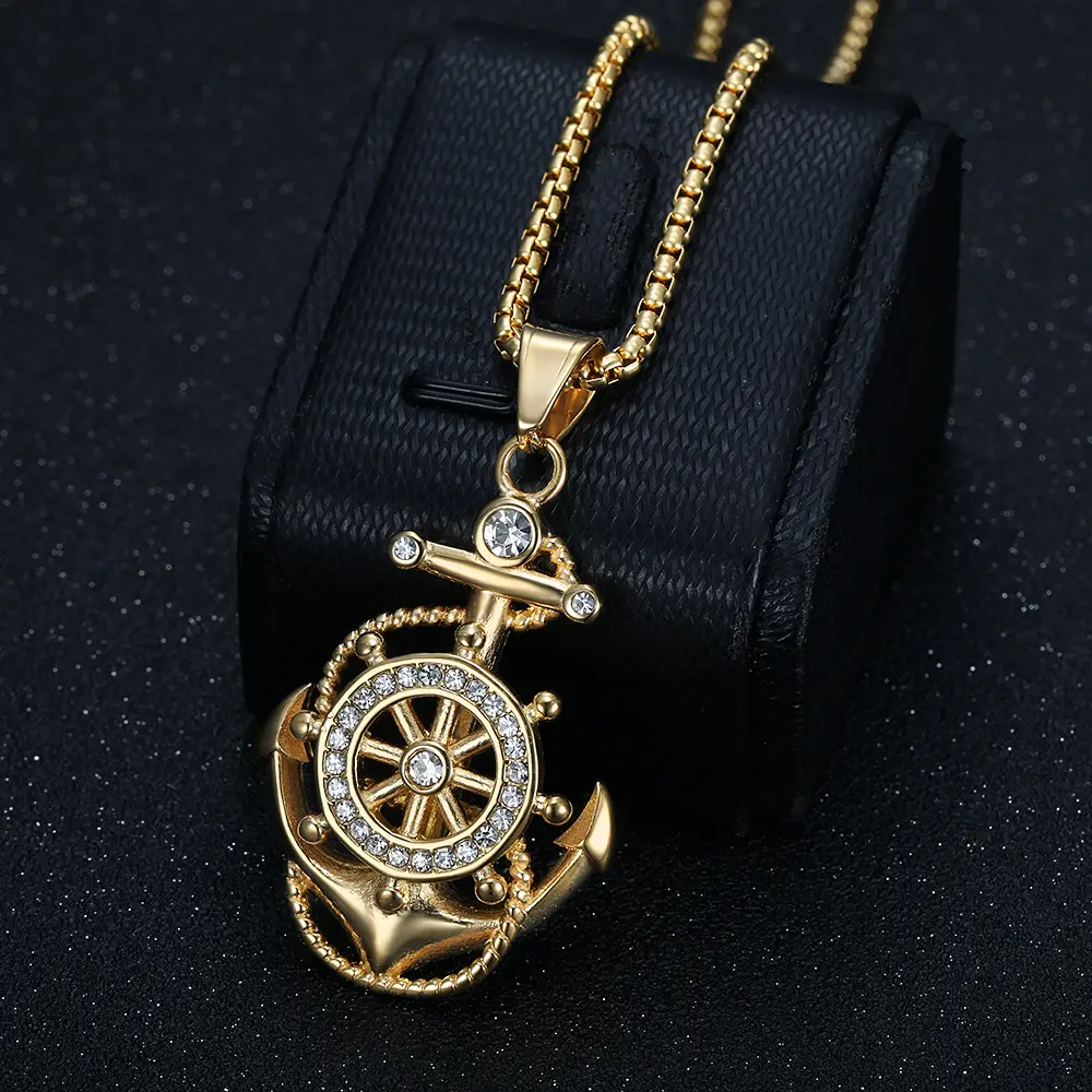 Men's Fashion Punk Rudder Anchor Pendant Necklace Hip Hop Rock Party Pendant Necklace for Men Chain Jewelry Gift