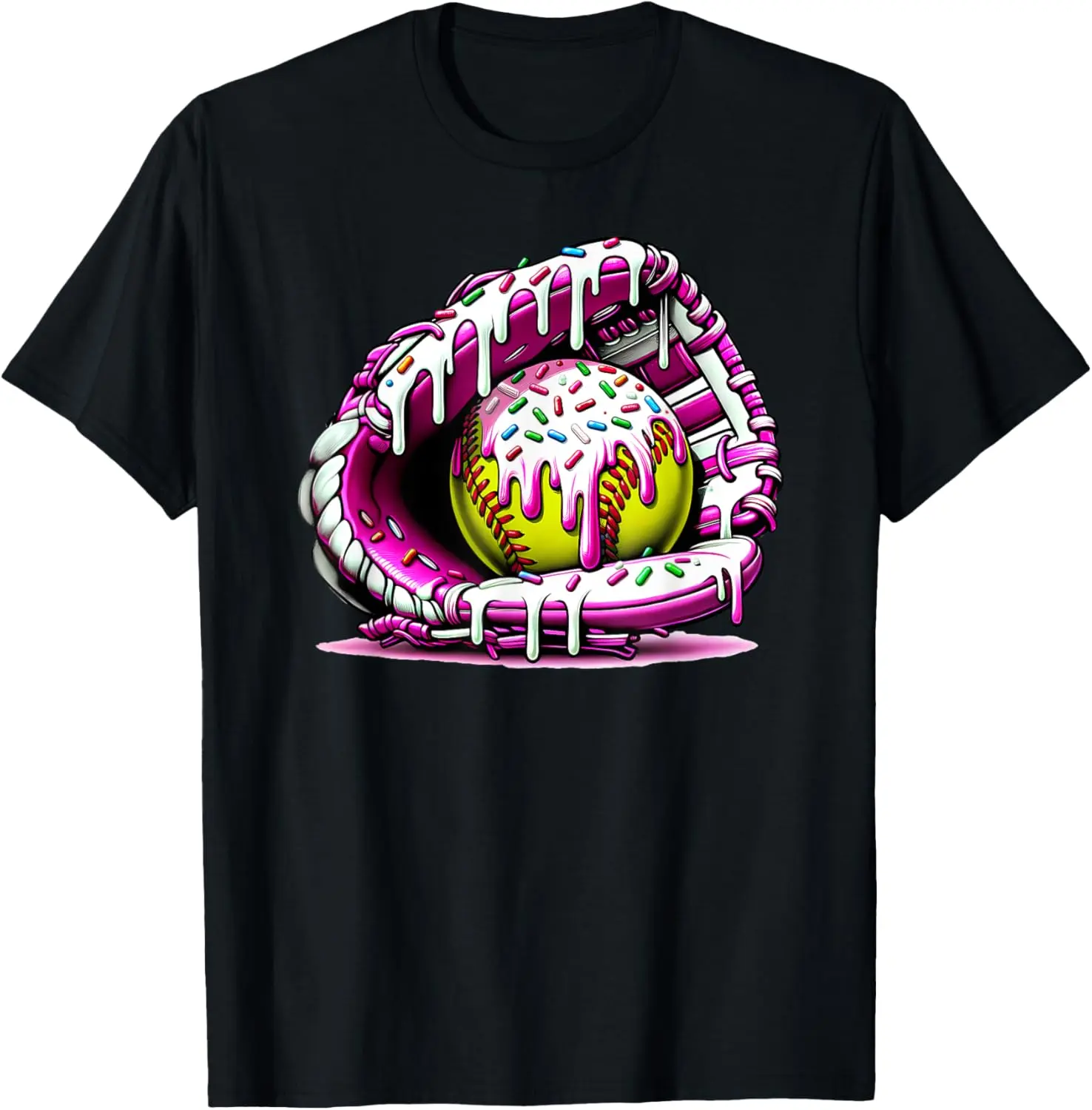 100% cotton Unisex Softball Drip Ice Cream Sprinkles Softball Glove T-Shirt