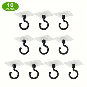 10 Pcs Rotating Ceiling Hooks with Glue, Wall Mounted Hook, Multifunctional Hanging Solution for Lights, Plant Lanterns, Wind Chimes, Easy Installation, Hanging Organizer, Wall Hanging Fastener