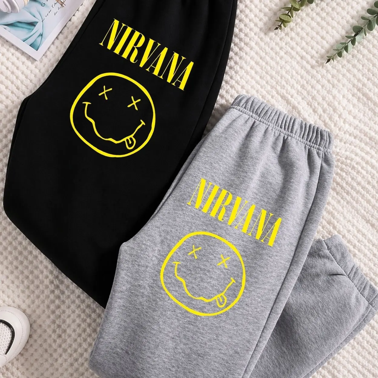 Vintage Nirvana Band logo Sweatpants, Cotton Graphic Sweatpants, Perfect Outfit For Outdoors, Menswear, Womenswear, Fit for Men and Women All Seasons Basics, Trending 26  E