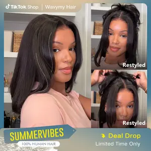 Wavymy Layered Cut Bob Wig 9x6 TPart Yaki Straight 220% Density Natural Black Wear Go Glueless Pre Cut Lace #SummerVibes Pre Plucked Beginner Friendly 100% Human Hair Deep Part Dome Cap Easy Install Heat Resistant outdoorfun