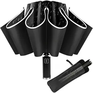 Inverted Umbrella - Windproof Travel Umbrella for Rain and Sun, Compact Reverse With 360? Reflective Stripe, Portable Auto Folding With Cover Bag for Women & Men, 10 Ribs