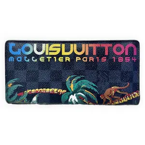 Pre-owned Louis Vuitton Monogram coated canvas Small Leather Goods Brazza Wallet Black base with multicolor logo and jungle animal print Very Good S014260405338