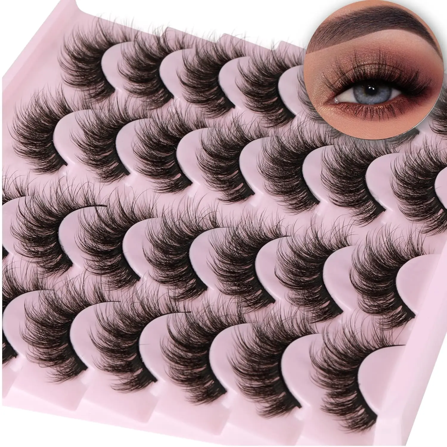 14 Pairs Wispy Mink Lashes False Eye Lashes Natural Look 5D Volume 16mm Fake Eyelashes Pack