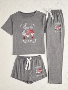 Women's Christmas Pajama Set, Fitted Nightwear with Moderate Fabric, Casual Style Sleepwear for All Seasons, Festive Holiday