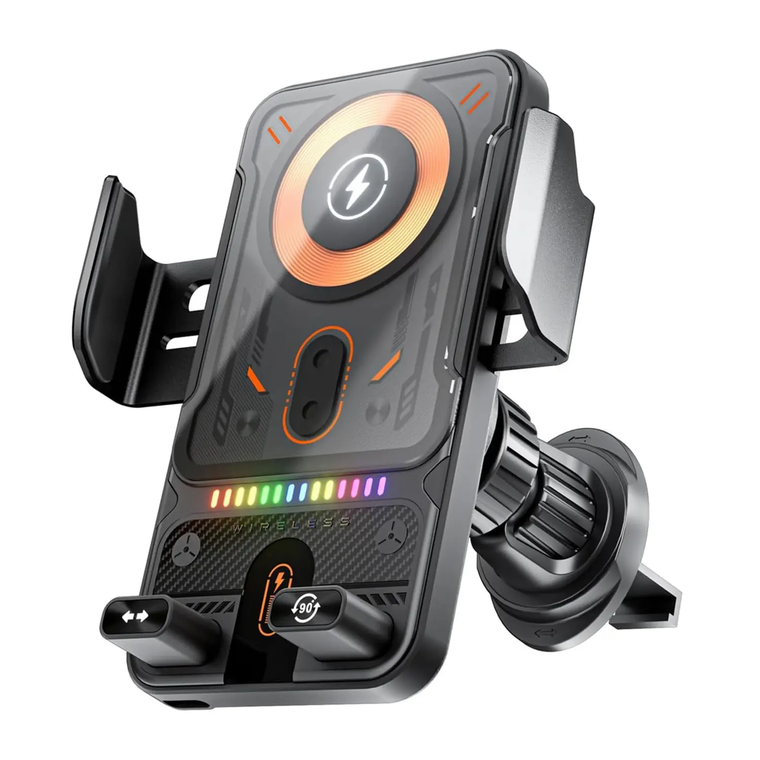 In-car wireless fast charging stand, electric 90-degree rotating wireless car mount, car air vent phone holder, Car Wireless Charger, Charging Accessory