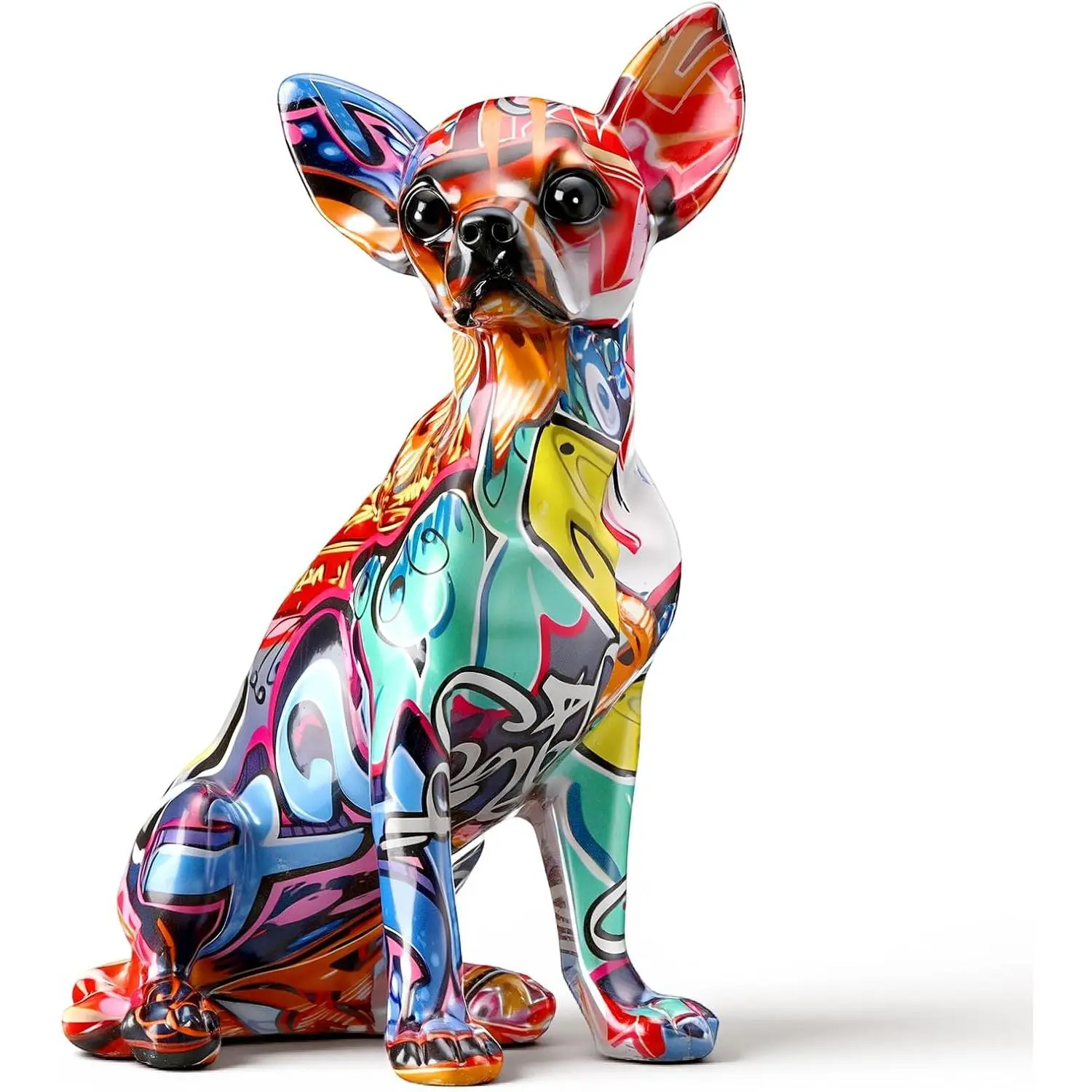 Sliner 9.5" Colorful Chihuahua Statue Graffiti Chihuahua Dog Sculpture Home Decor Graffiti Dogs Statue for Modern Art Living Room Decorative Bedroom Book Shelf Cabinet Desktop Decoration Dog Ornament