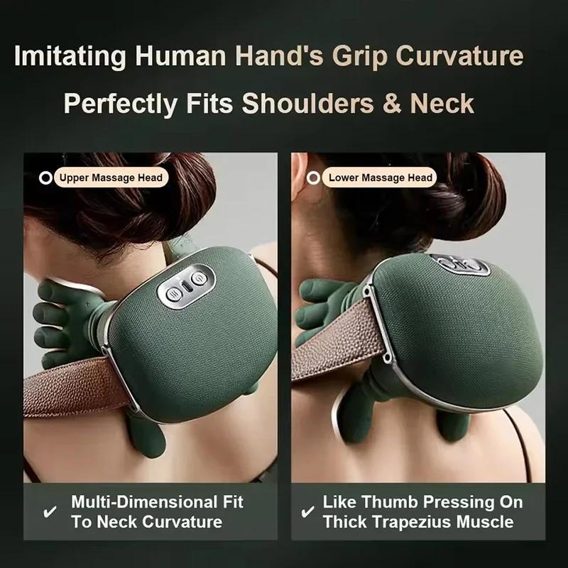 Deep Cordless Tissue Kneading Neck Massage with Heating Function, Shiatsu and Shoulder Massager, Back and Leg Pain Relief, Gifts for Men or Women