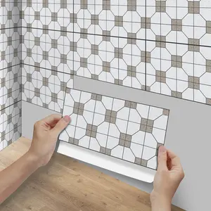 6/12/24/48 PCS FG Vintage Tile Stickers - Light Brown Geometric Diamond PVC Crystal Film DIY Splashback Waterproof Oil-proof for Kitchen Bathroom Floor Tile Wood Home Decor