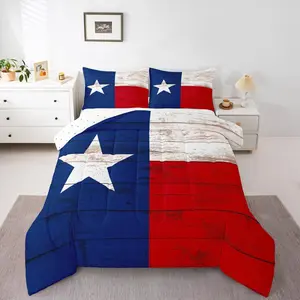 Feelyou Multi-Size Microfiber Western Theme Bedding Set - White Red Blue Patchwork Quilt Set, Retro Vintage American Flag Design, Cowboy Gift, RV/Outdoor Travel-Friendly Textile, Microfiber Bedding Set, Patchwork Quilt Sets