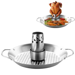 Stainless Steel Detachable Beer Can Chicken Roaster – Grill Holder with Dense-Hole Pan |   Even Cooking for Indoor/Outdoor BBQ, Picnics & Camping