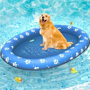 Fun Inflatable Dog Water Float Raft - Large Blue Paw Design, Portable Pool Floater with Sturdy Fabric Covering, Summer Cooling Pet Toy for Small, Medium, Large Dogs
