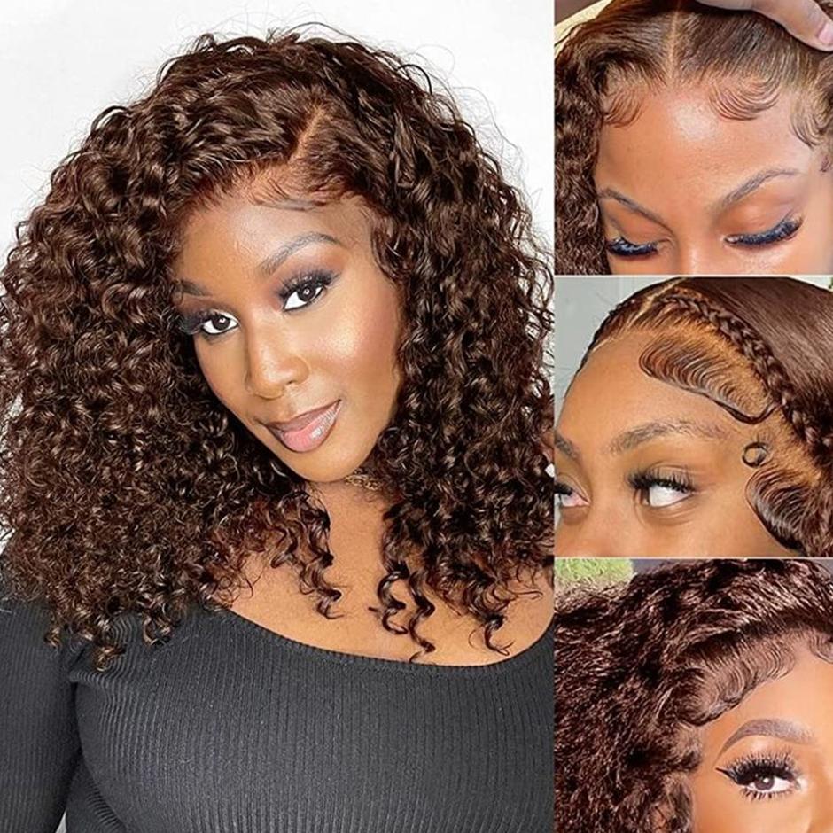 FORGIRL FOREVER Wear And Go Glueless Wig 7x5 Pre Cut Bleached Knots Afro Kinky Curly Wig Lace Front Human Hair Wigs #4 Chocolate Brown Kinky Curly Glueless Wig