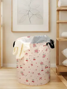 Floral Bowknot Printed Laundry Basket with Handle, Durable Foldable Home Storage Bin, Large Capacity Toy Organizer, All Seasons Use, Laundry Hamper