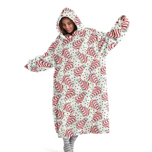 hoodie blanket，Wearable Blanket，Christmas Hooded Blanket, Wearable Throw with Christmas Tree Print, Soft Flannel Shawl with Large Pocket, Gift，Christmas Gift,Valentine's Day gift