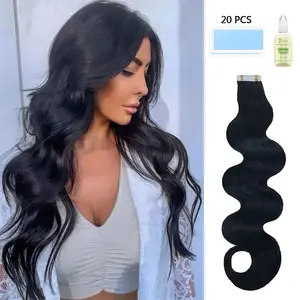 Tape In Hair Extensions Human Hair Body Wave Black and Dark Brown Color With Replacement Tapes 20 Pcs 50g