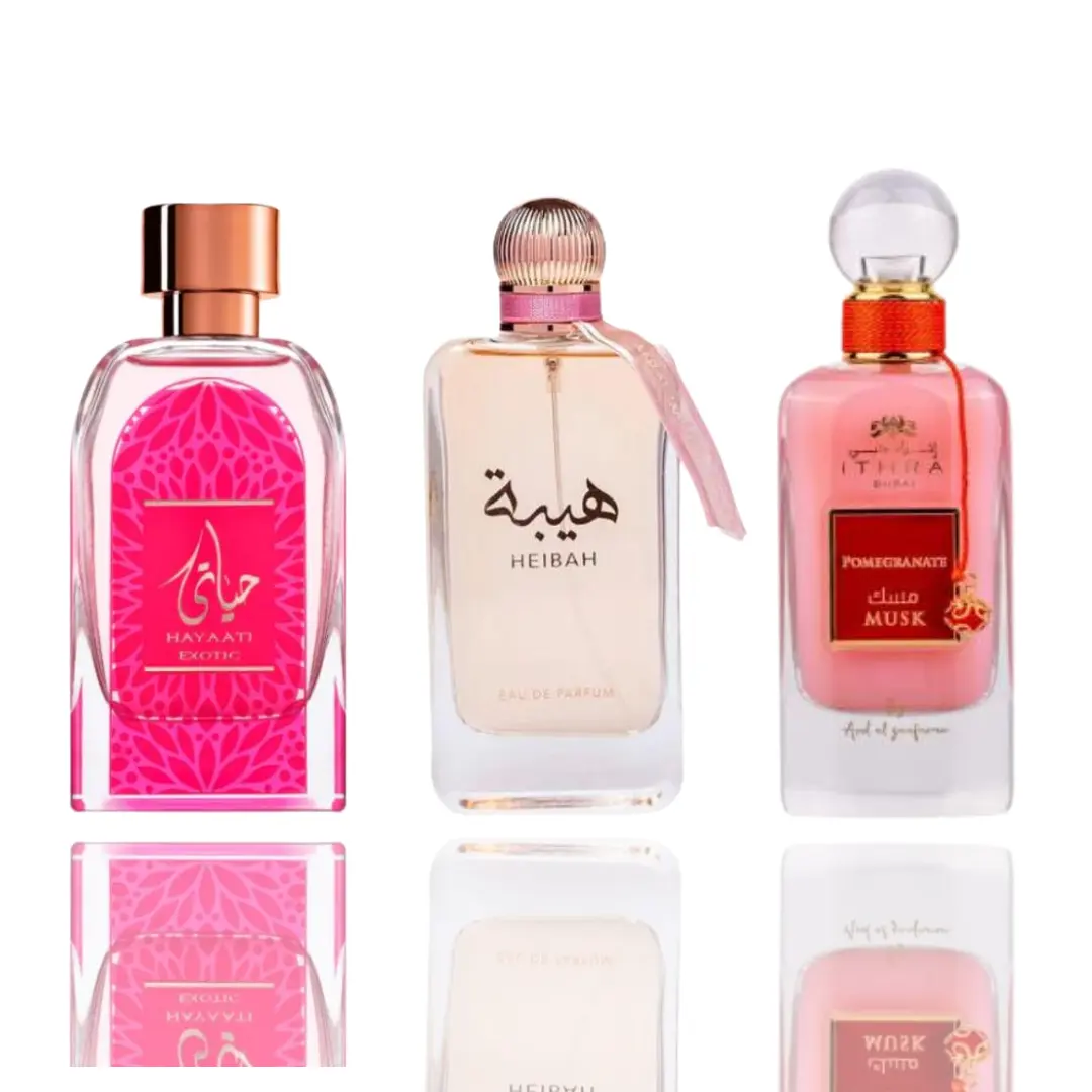 Ard Al Zaafaran Unisex 3-Piece Fragrance Bundle Pack - Heibah, Ithra Dubai Pomegranate, Hayaati Exotic Trio, 100 ml Amber Floral Luxury Blends, 3 bottles for Evening Wear, Three Bottles