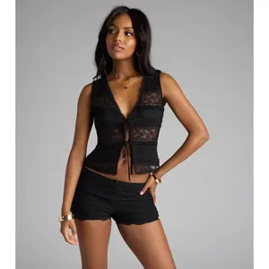 Sheer Drama Lace Tie-Front Vest