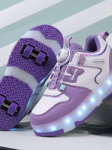 High-Quality Four-Wheel Kids Walking Shoes, LED Light Charging, Straight Wheel Skates, Casual Sport Slippers, Adjustable Straps, Breathable Fabric, Sports Skate Shoes