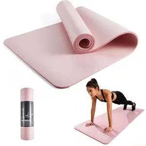 NBR Yoga Mat - 15mm Extra Thick Exercise Mat with Carry Strap - Non Slip Yoga Mat for HIIT, Exercise & Pilates for Men and Women - Black or