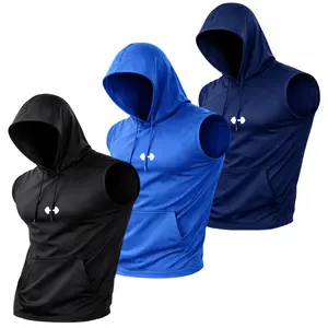 3-Pack Men's Quick-Drying Ice Sports Hooded Sleeveless T-Shirts